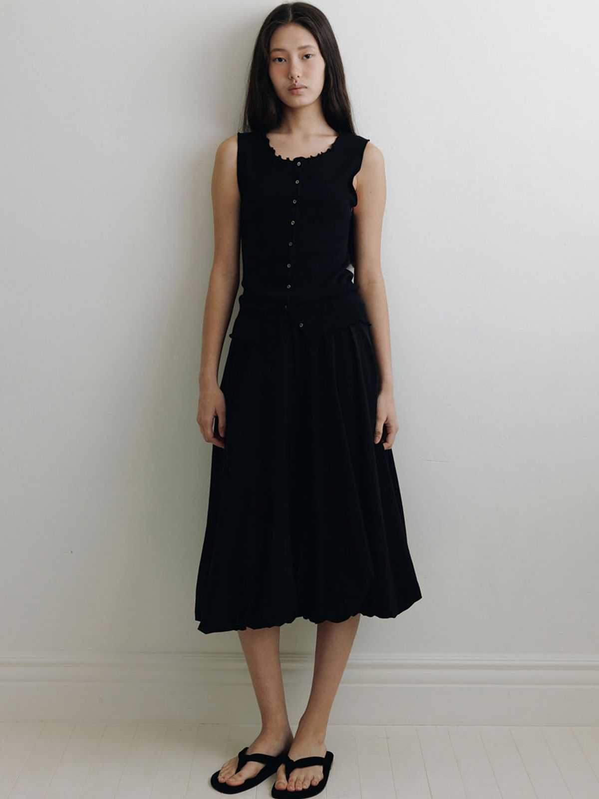 더라이(THERYE) Balloon Banding Midi Skirt(Black)