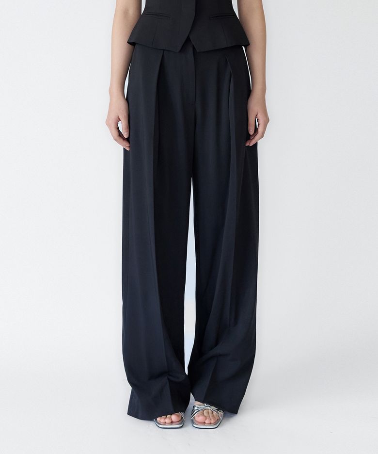 Posh One Tuck Wide Slacks(Deep Navy)