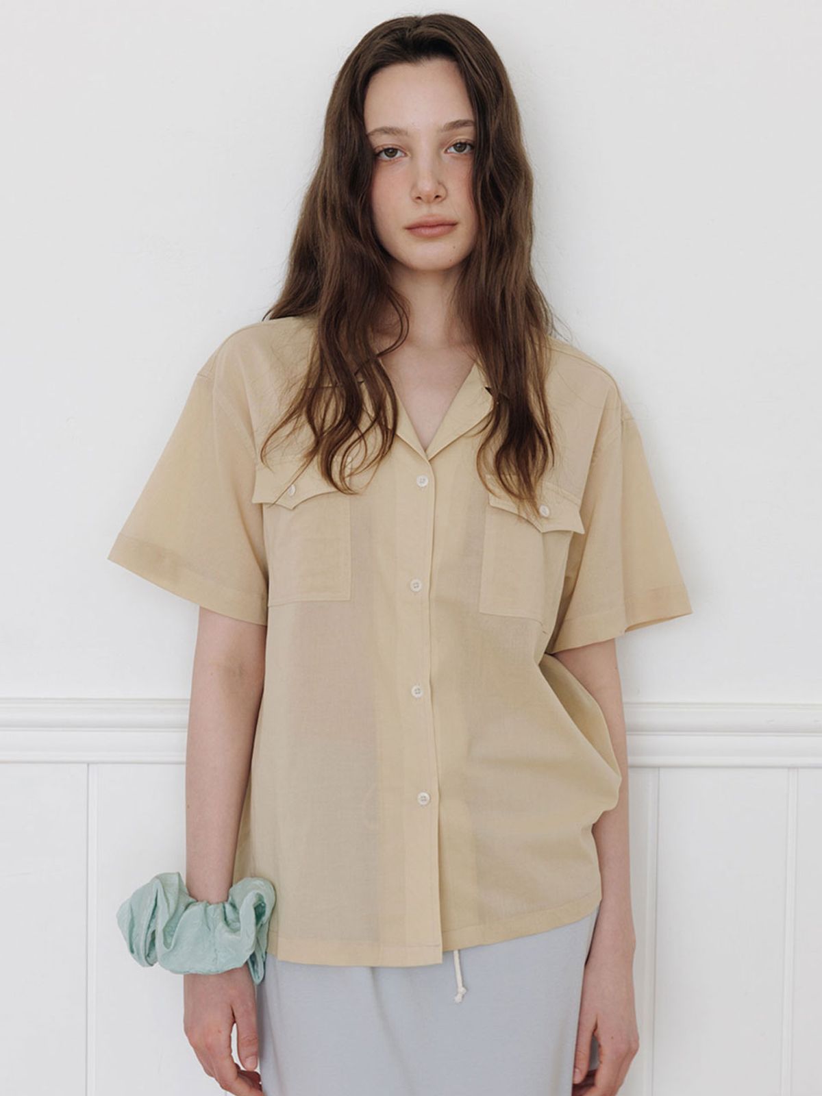 더라이(THERYE) Pocket Half Sleeve Shirt(Beige)