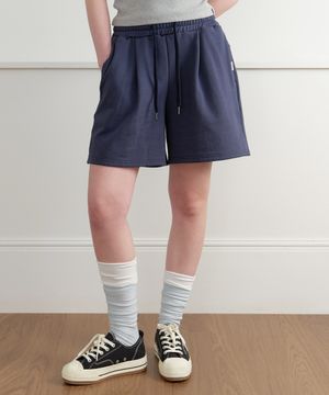 Sweat cotton banded shorts - navy