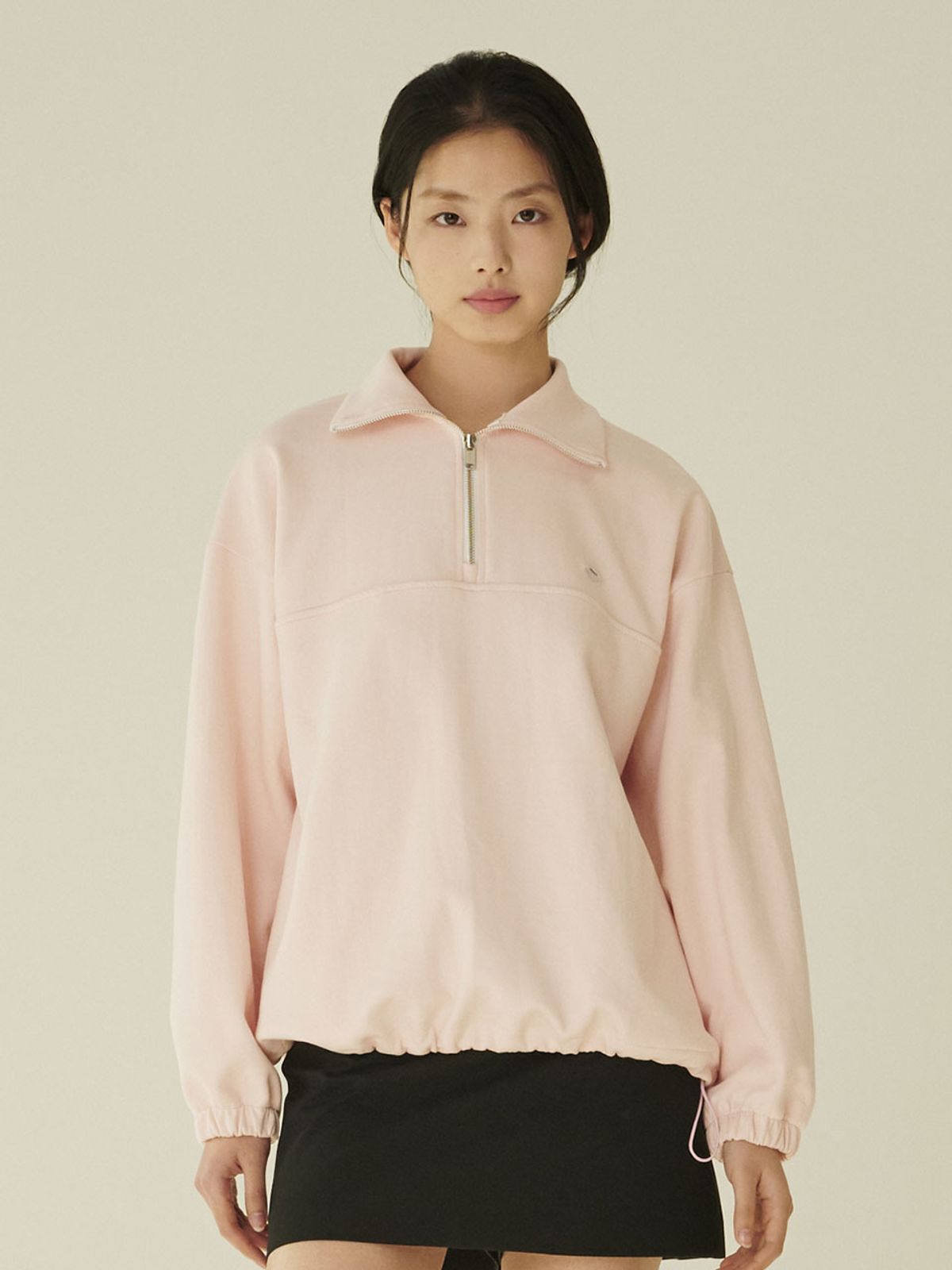 누브(NOUVE) 코튼 하프 집업 스웻셔츠 - 핑크/ Cotton Half-Zip Up Sweatshirt - Pink