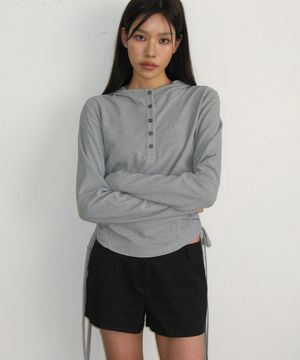 올데이 슬림 라인 스트랩 레이어드 롱 슬리브 후드 티셔츠 _ 3COLOR