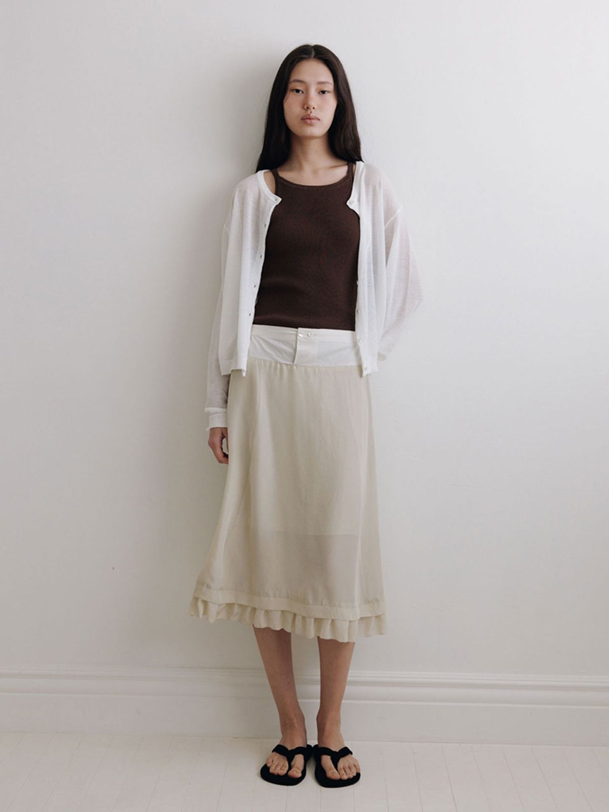 더라이(THERYE) Frill Midi Skirt(Beige)
