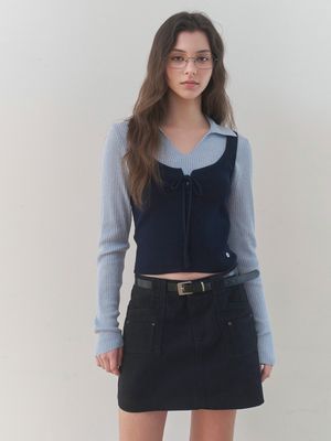 [빈티지무드/벨트포함/몸매보정] 빈티지 포켓 벨트 미니 스커트 (BLACK)