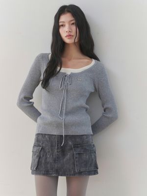 [카고포켓/빈티지워싱/벨트포함] 디스트로이드 카고 벨트 미니 스커트 (CHARCOAL)