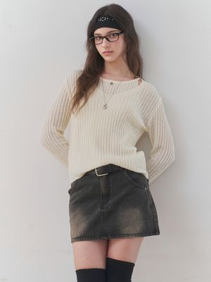 [빈티지워싱/벨트포함] 빈티지 데님 벨트 미니 스커트(CHARCOAL)