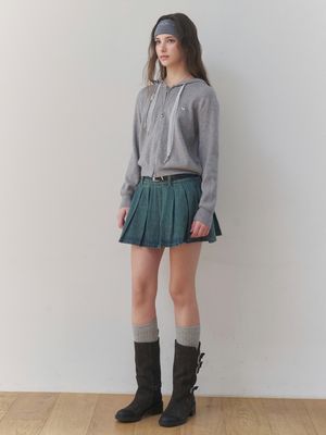 [플리츠/벨트포함] 플리츠 데님 미니 스커트 (BLUE)