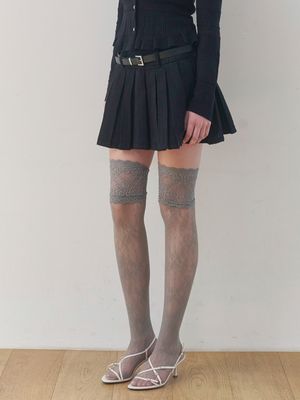 [플리츠/벨트포함] 플리츠 데님 미니 스커트 (BLACK)