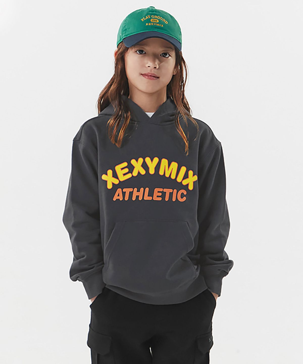 젝시믹스 키즈(XEXYMIX KIDS) 아코 루즈핏 후드 차콜그레이 KA1027G