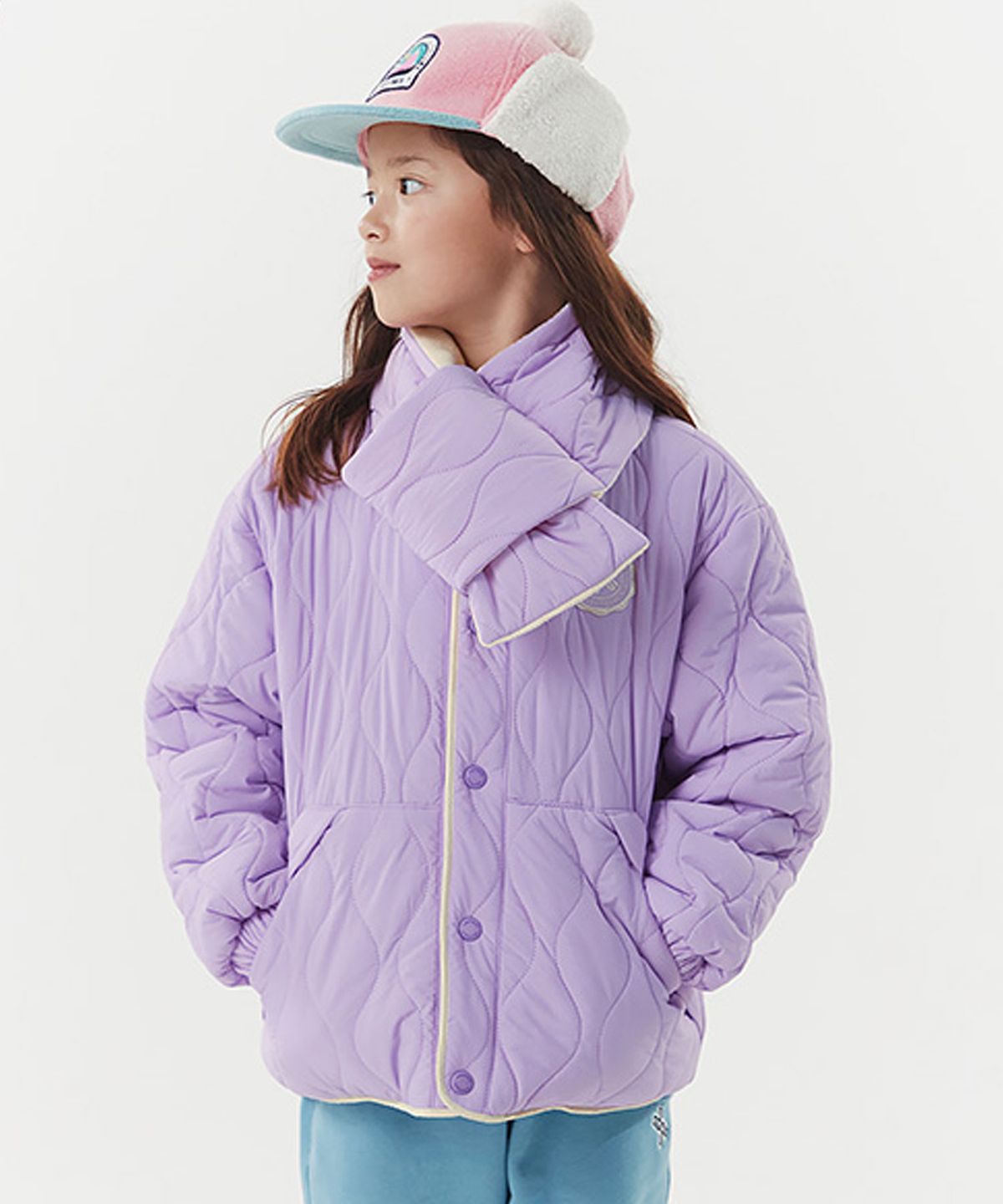 젝시믹스 키즈(XEXYMIX KIDS) 웨이브 퀼팅 목도리 점퍼 오키드블룸퍼플 KA1003G