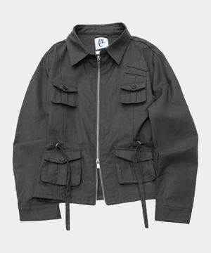 베이직 멀티 포켓 스트랩 포인트 하이드 블루종 코튼 자켓 [차콜]