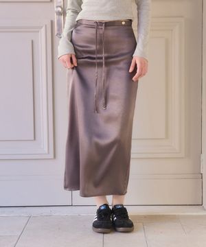 Satin long H line skirt - charcoal