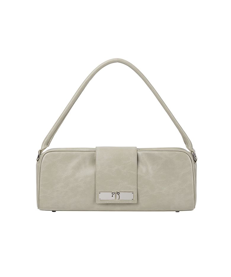 Square Flap Leather Shoulder Bag [ Light Gray ]