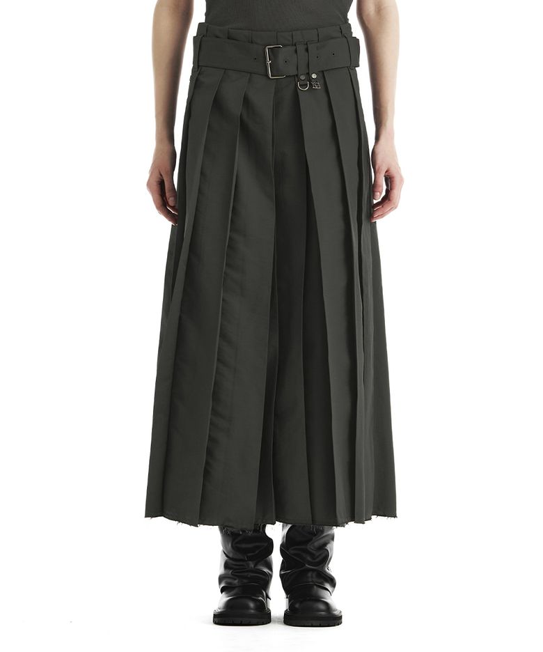 Belted Deep Pleat Skirt [ Dark Khaki ]
