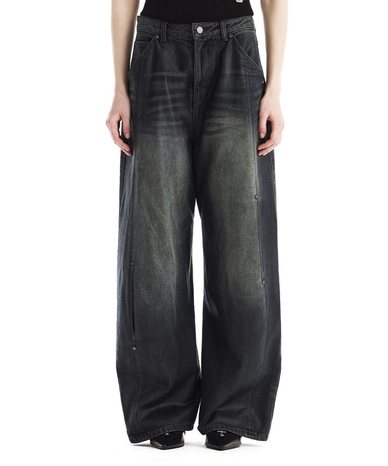 Rivet Slit Coated Denim Pants [ Dark Navy ]