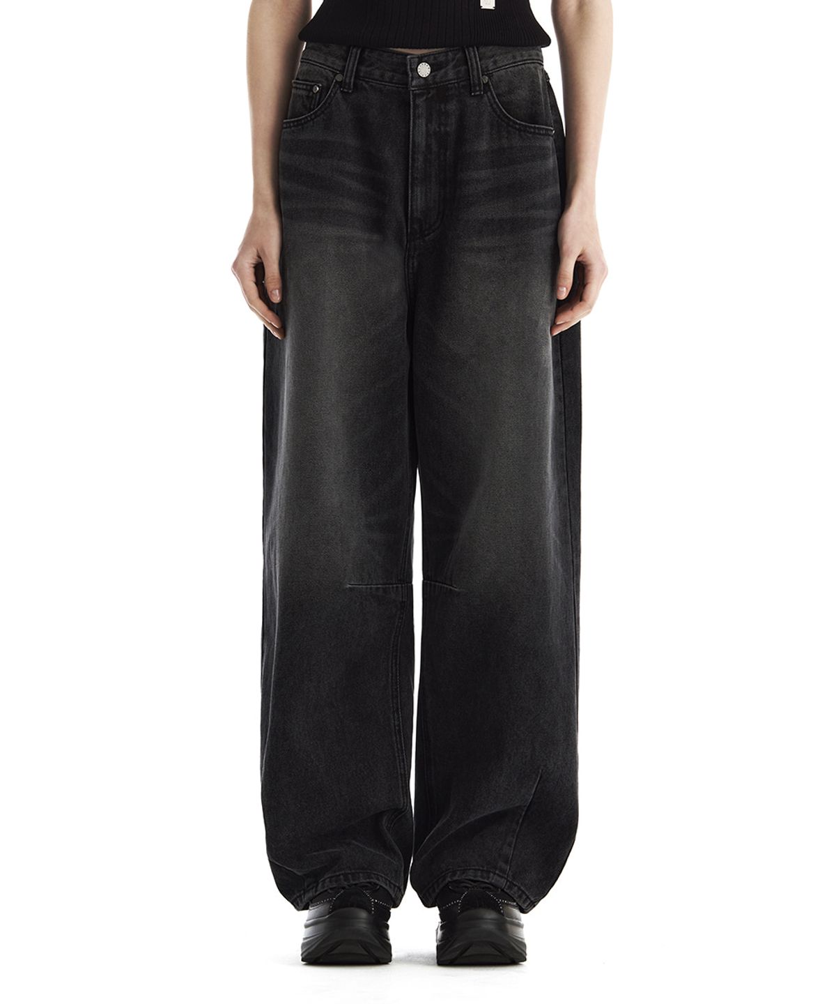 트리밍버드(TREEMINGBIRD) Dart Tapered Denim Pants [ Black ]