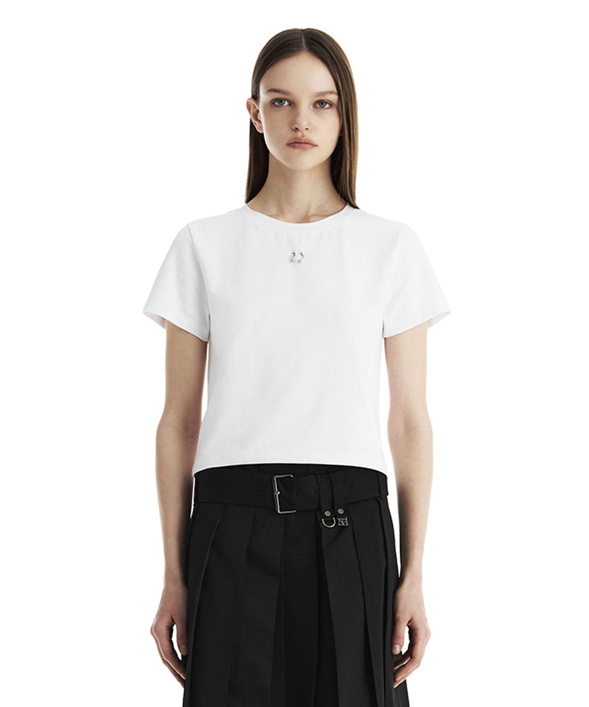 트리밍버드(TREEMINGBIRD) Piercing Slim-Fit T-Shirt [ White ]