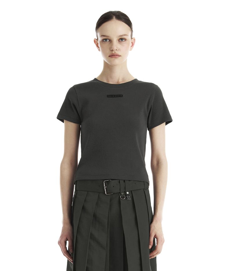 Slim-Fit Ribbed Short Sleeve T-Shirt [ Charcoal ]