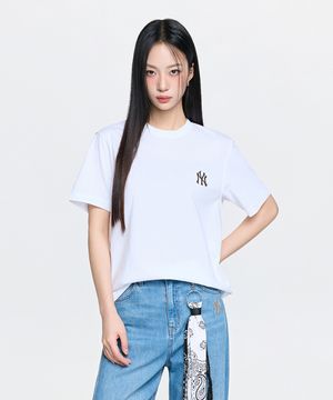 베이직 스몰 로고 세미 오버핏 반팔 티셔츠 NY (White)