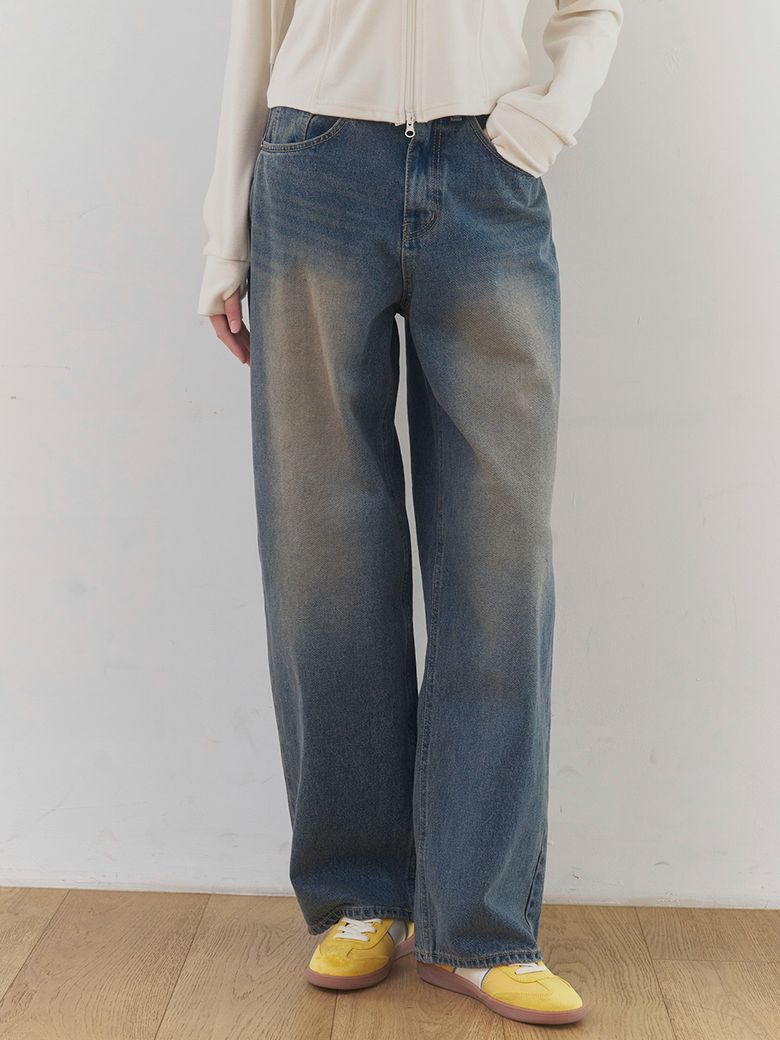 데일리 스트레이트 와이드 데님 팬츠 (INDIGO)