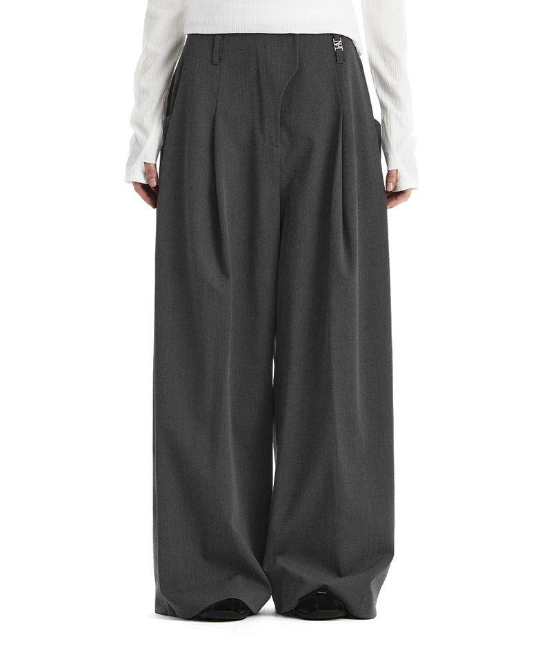 Side Strap Set-Up Wide Pants [ Charcoal ]