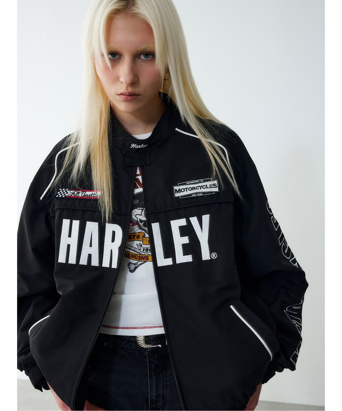 할리데이비슨 컬렉션스®(HARLEY-DAVIDSON COLLECTIONS®) [ICONIC] 할리 모토 레이싱 자켓 블랙_HH16103004