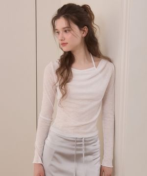 Halter neck layered drape t shirts - 3color