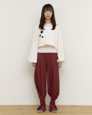 앵클 버튼 와이드 팬츠 (와인)