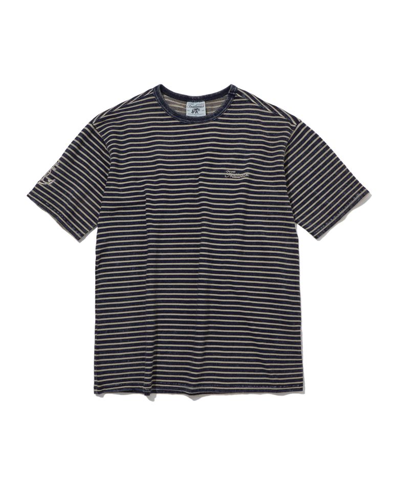 [TRAILWEAR]인디고 스트라이프 미니쭈리 마린자수 티셔츠 베이지_FS2KT15U