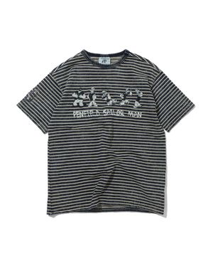 인디고 스트라이프 미니쭈리 발염 아트워크 반팔 티셔츠 인디고_FS2KT60U