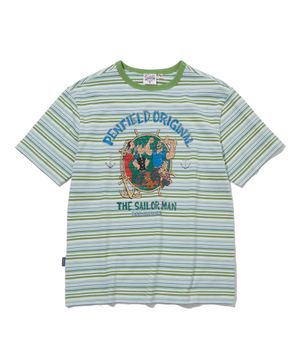 멀티 스트라이프 세일러 맨 반팔 티셔츠 그린_FS2KT31U