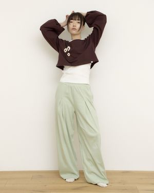 앵클 버튼 와이드 팬츠 (애플그린)