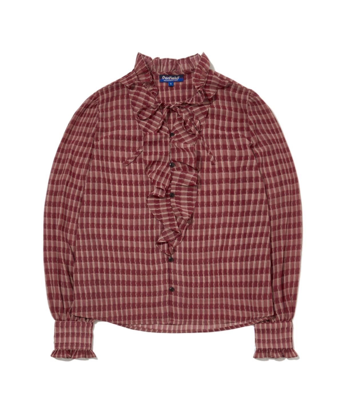 펜필드(PENFIELD) 체크 넥 프릴 블라우스 레드_FS1WR24F