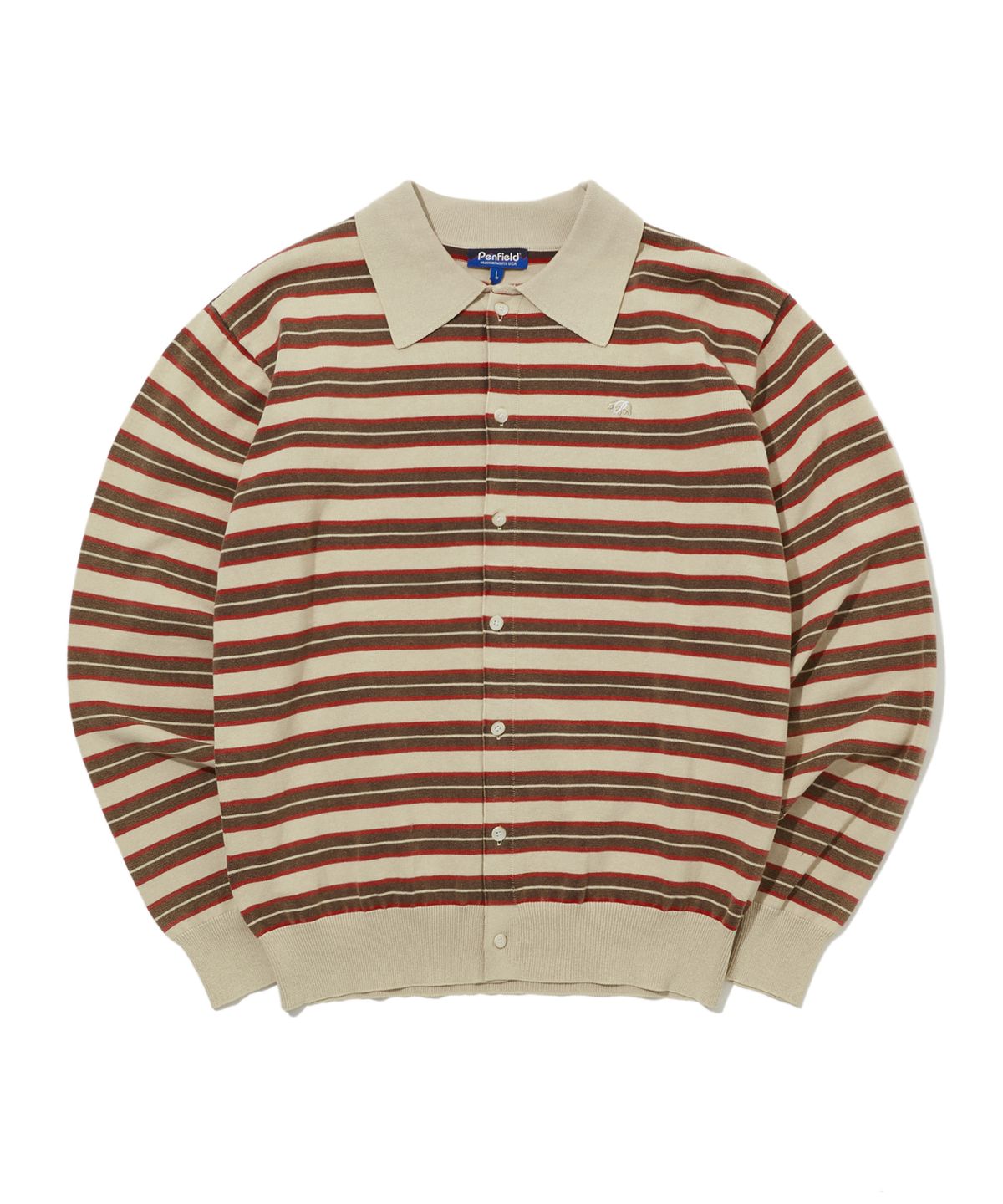 펜필드(PENFIELD) 스트라이프 카라 긴소매 니트 가디건 아이보리_FS1NJ21U