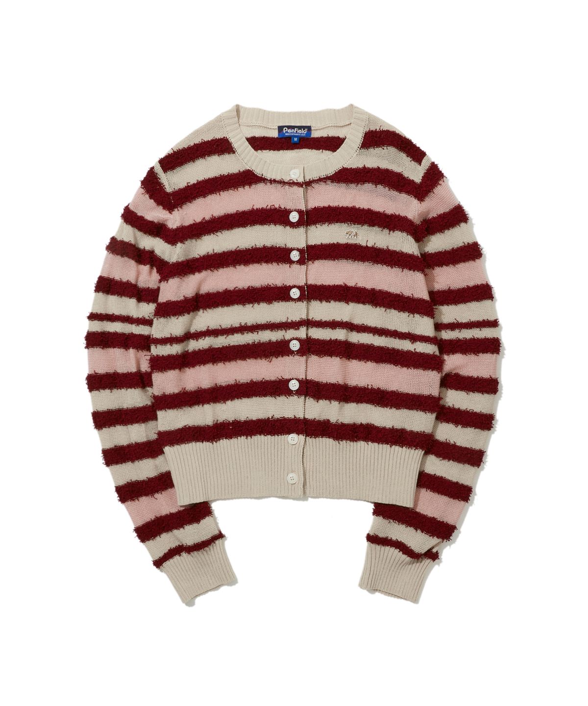 펜필드(PENFIELD) 스트라이프 부클 크루넥 가디건 핑크_FS2NJ41F