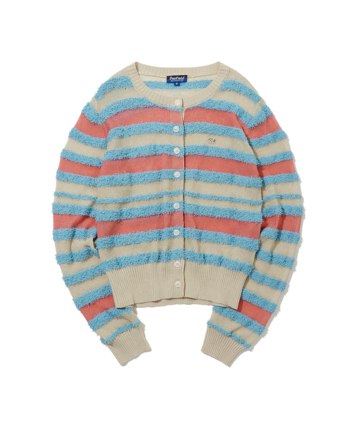 펜필드(PENFIELD) 스트라이프 부클 크루넥 가디건 스카이블루_FS2NJ40F