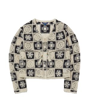 사각 크로셰 믹스 패턴 가디건 블랙_FS1WR11F