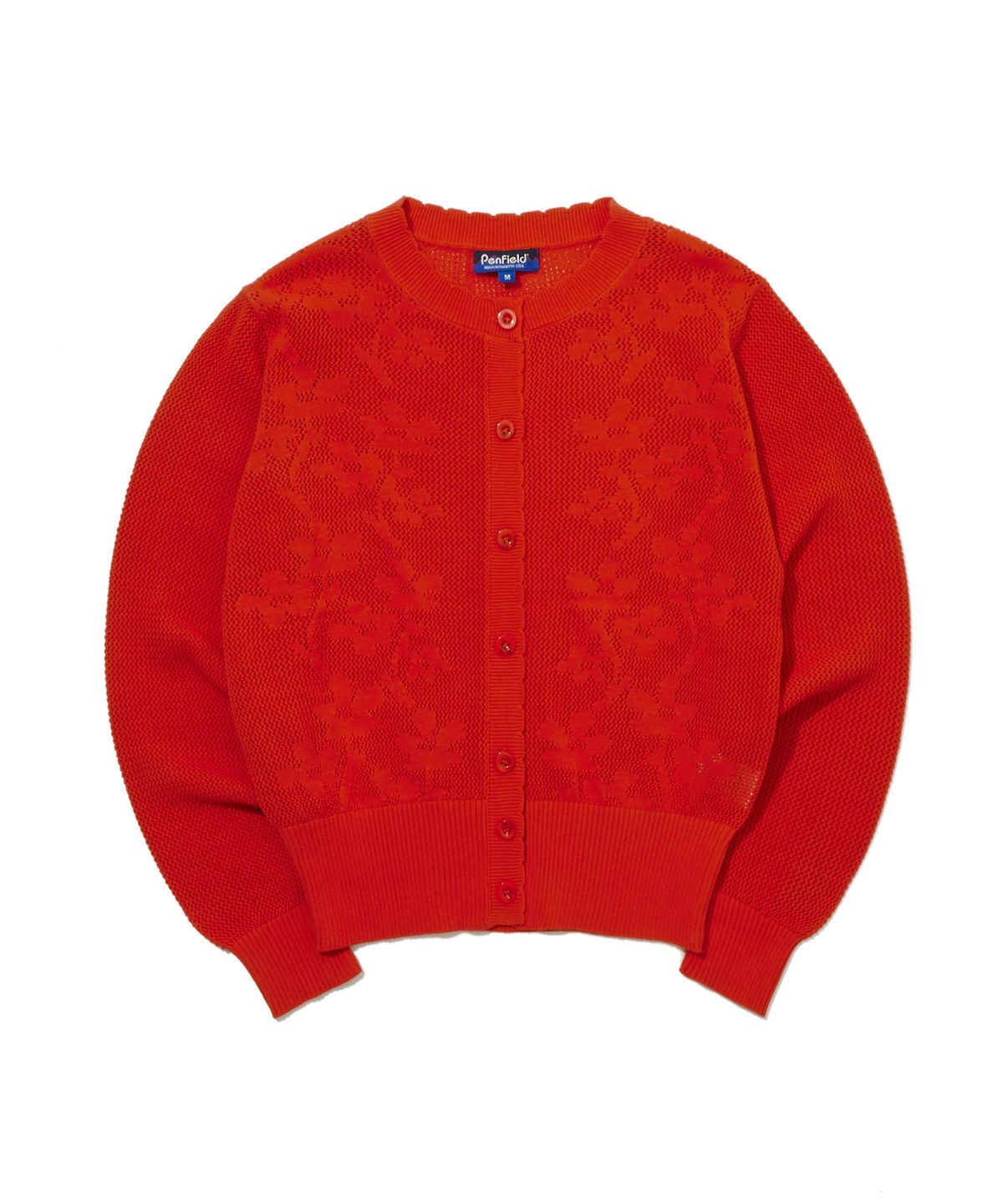 펜필드(PENFIELD) 네트사 포인트립 플라워 패턴 니트 가디건 레드_FS1NJ04F