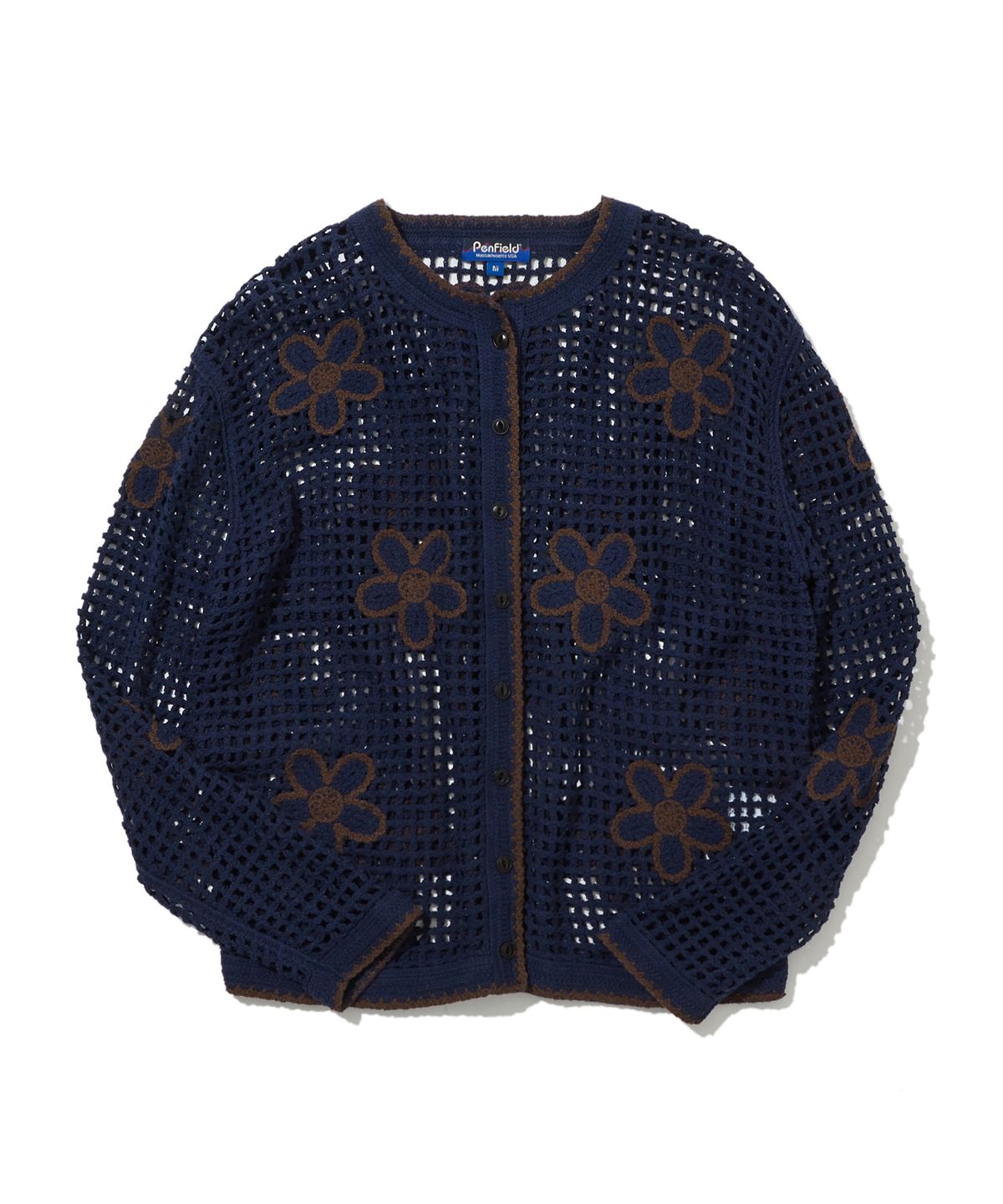 펜필드(PENFIELD) 네트사 플라워 패턴 니트 가디건 네이비_FS1NJ02F