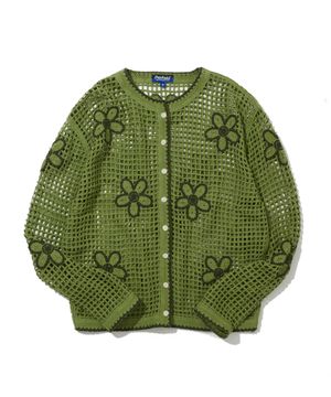 네트사 플라워 패턴 니트 가디건 그린_FS1NJ01F