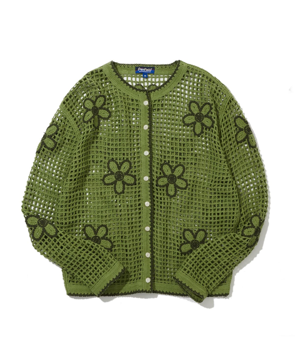 펜필드(PENFIELD) 네트사 플라워 패턴 니트 가디건 그린_FS1NJ01F