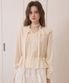 Duffle shirring ruffle tie blouse - cream