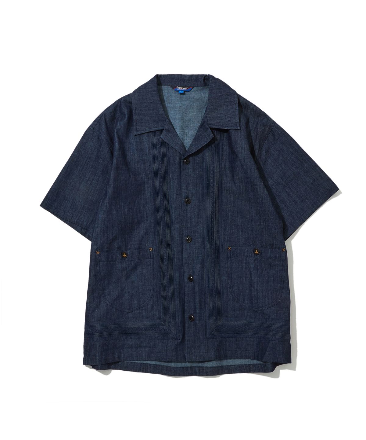 펜필드(PENFIELD) 워시드 슬럽 구아야베라 반팔 셔츠 인디고_FS2WR14U