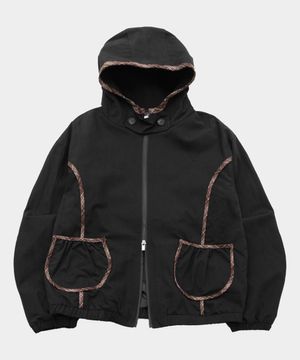 체크 포인트 캐주얼 비조 스냅 버튼 오버핏 후드 집업 점퍼 자켓 [블랙]