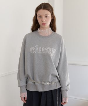 Lace mood cluny logo sweatshirt - gray