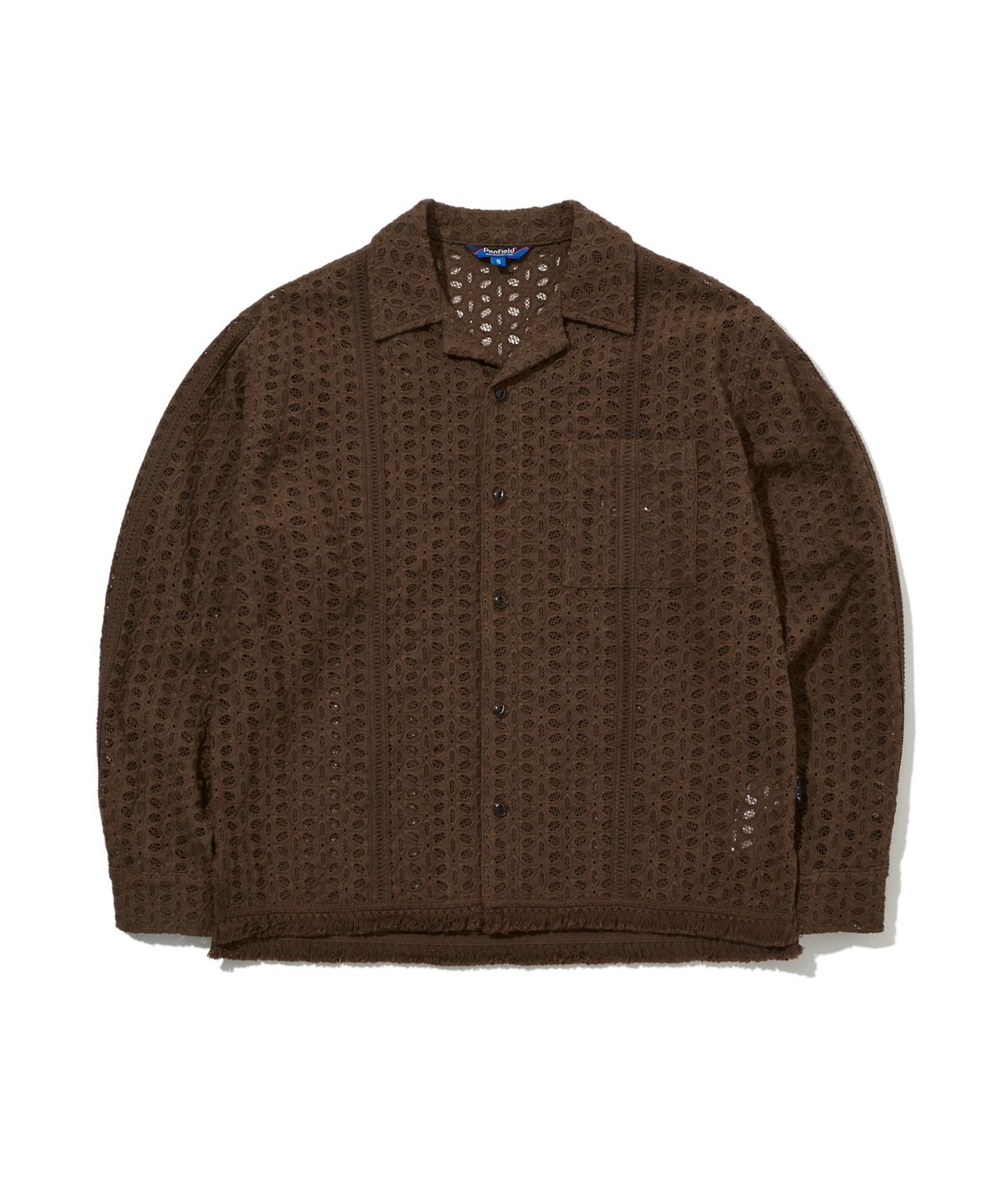 펜필드(PENFIELD) 플라워 크로셰 오픈 카라 셔츠 다크브라운_FS1WR15U