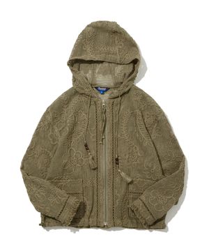 입체 크로셰 패치 후드 집업 올리브_FS1CG35U