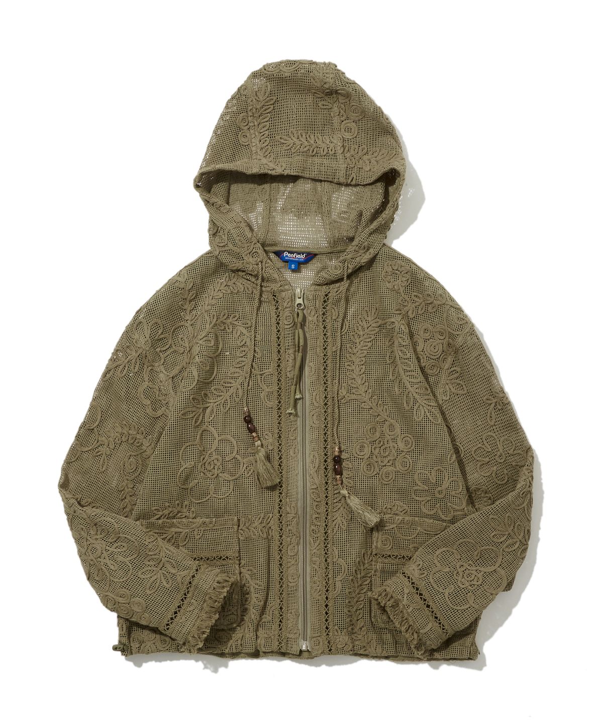 펜필드(PENFIELD) 입체 크로셰 패치 후드 집업 올리브_FS1CG35U
