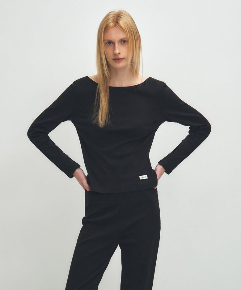 W BASIC SCOOP BACK LONG SLEEVE black