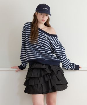 Stripe off shoulder sweatshirt - navy